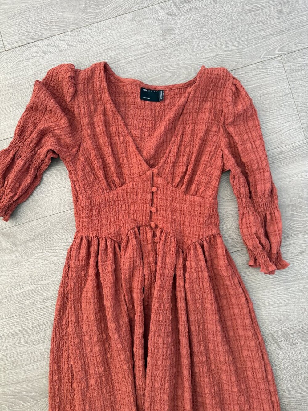 ASOS DESIGN Rust Textured Puff Sleeve Midi Dress Size US 2 NWT - Picture 3 of 8